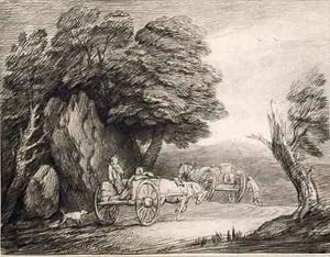 Wooded Landscape with Carts and Figures