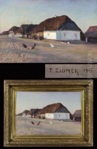 Weite Dorflandschaft Mit Federvieh by Teodor Ziomek