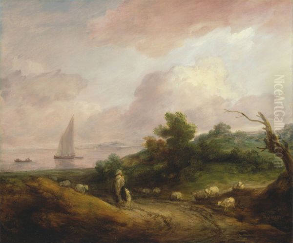 Coastal Landscape with a Shepherd and his Flock - view 1