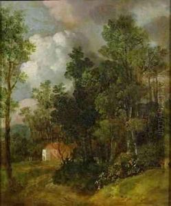 Wooded Landscape with Country House and Two Figures by Thomas Gainsborough
