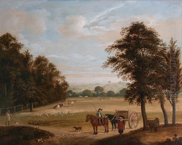 Extensive Rural Landscape With Figures, Horseand Cart And Cattle - view 1