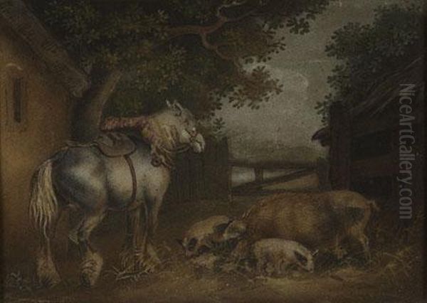 Three Sheep In A Wooded Landscape - view 1