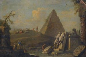 A Capriccio Landscape With The 
Pyramid Of Mucius Scaevola And Fishermen Drawing In Their Nets From A 
Stream