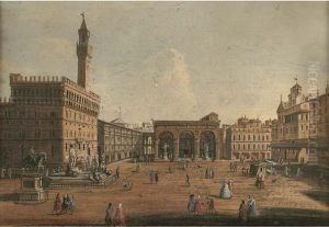 The Piazza Della Signoria Florence, Looking Towards The Loggia Deilanzi