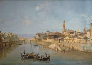 Florence With The Ponte Vecchio And The Uffizi by Giuseppe Zocchi