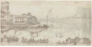 Il Giocco Del Ponte On The Ponte
 Di Mezzo Over The Arno At Pisa(recto); A Garden And Courtyard Behind A 
Church (verso)