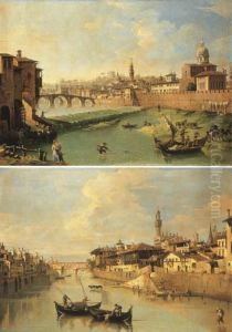 Vue De L'arno Avec Le Ponte Alla Carraia; Et Le Ponte Vecchio,florence by Giuseppe Zocchi