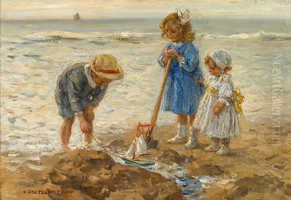 Children Playing Along The Seashore - view 1