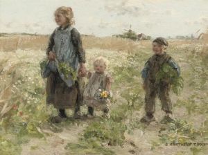Children Walking In The Fields by Jan Zoetelief Tromp
