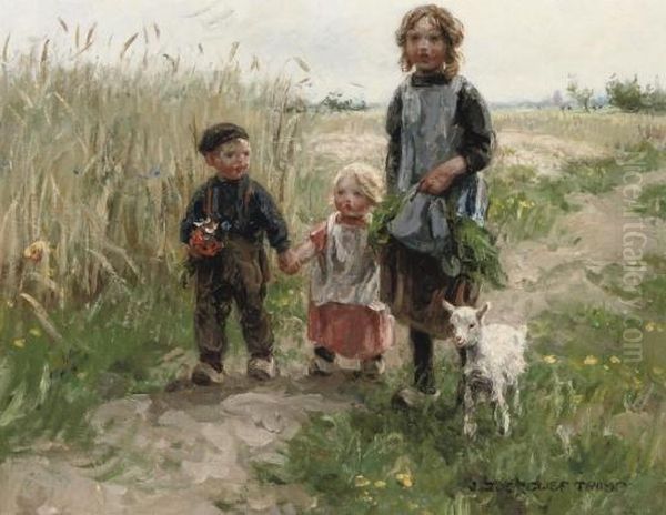 Children Walking Through A Meadow by Jan Zoetelief Tromp