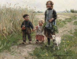 Children Walking Through A Meadow by Jan Zoetelief Tromp