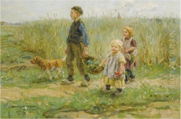 Children Strolling In The Fields - view 1