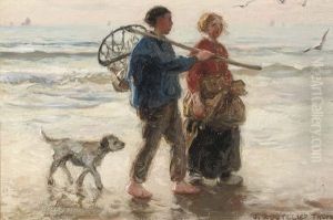 A Walk On The Beach At Sunset by Jan Zoetelief Tromp