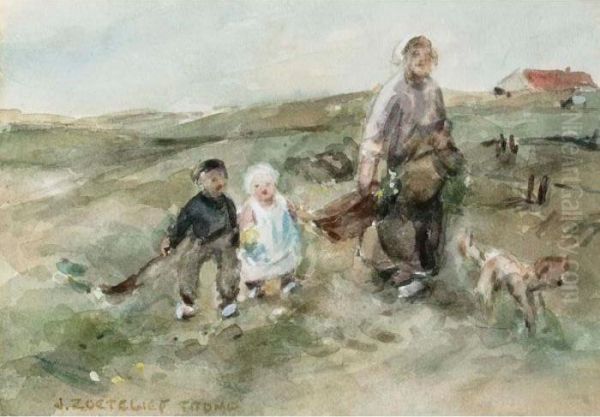 Mother And Her Children In The Dunes - view 1