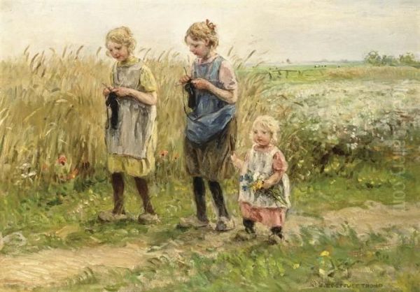 Children Strolling In The Fields - view 1