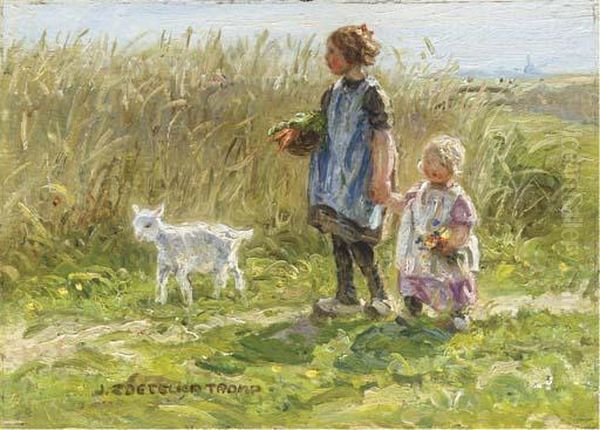 The Pet Goat: Children Taking A Walk In Summer - view 1