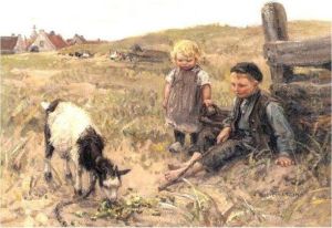 Children Playing With A Goat by Jan Zoetelief Tromp