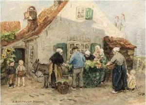 A Vegetable Seller In Front Of The "meelzak", Katwijk Aan Zee
