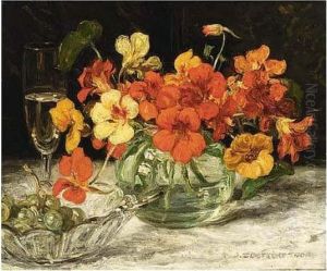 A Still Life With Indian Cress In A Bowl, A Glass Of Champagne And Grapes