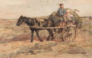 A Father And Child On A Horse-drawn Cart by Jan Zoetelief Tromp