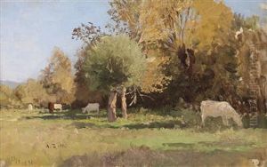 Summer Landscapewith Cows by Alfred Zoff