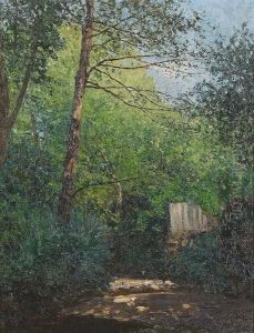 Sonnige Waldpartie Mit Lichtung Und Zaun. by Alfred Zoff