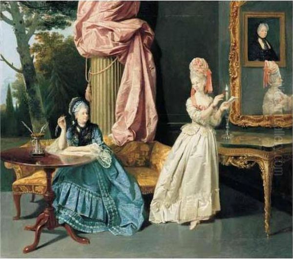 Conversation Piece With Two Ladies At A Table - view 1