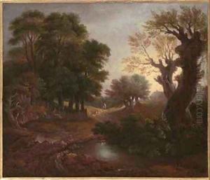 Wooded Landscape with Drover and Cattle and Milkmaids by Thomas Gainsborough