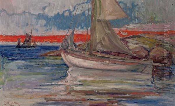 A Sailing Boat Moored In A Quiet Inlet - view 1