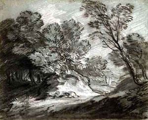 Wooded landscape with a distant mountain by Thomas Gainsborough