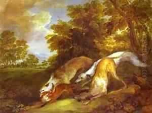 Dogs Chasing A Fox 1784-1785 by Thomas Gainsborough