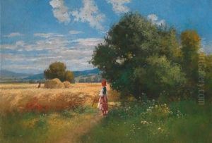 Junges Madchen Vor Einem Kornfeld by Gyula, Julius Zorkoczy