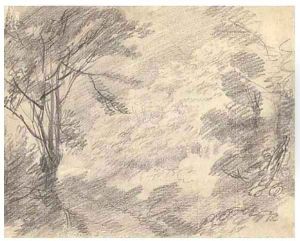 A road through a wood with hilly ground to the right by Thomas Gainsborough