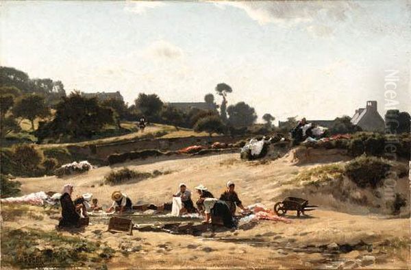 Women Washing The Clothes In A Stream - view 1