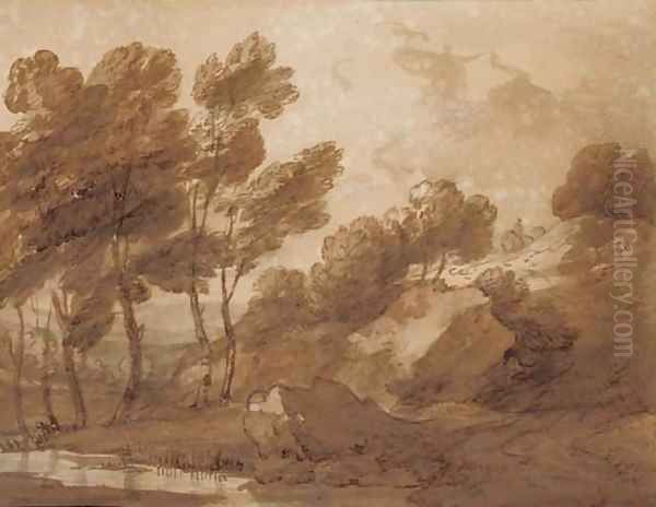 A landscape with trees by a pool - view 1