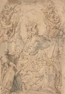 Madonna And Child Appearing To Saints Peter