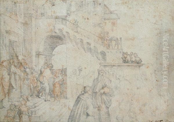 Figures In A Countryard - view 1