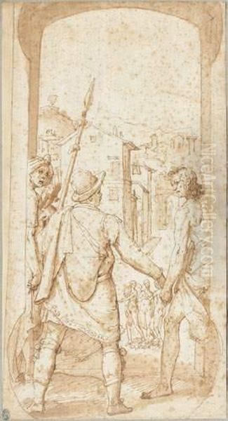 Scene De La Vie De Taddeo :
Taddeo Zuccaro Entrant Dans Rome Entre Le Dessin Et L'inspiration
Plume Et Encre Brune Sur Trait De Crayon Noir, Lavis Brun - view 1