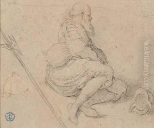 A Study Of A Reclining Soldier Seen From Above