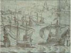 Armada Devant Un Port. by Federico Zuccaro
