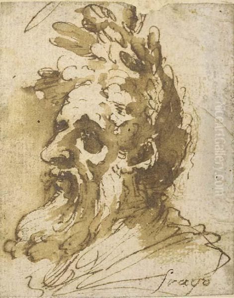 Tete D'homme Barbu Et Couronne De Lauriers - view 1