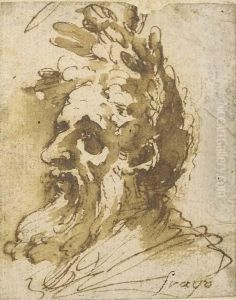 Tete D'homme Barbu Et Couronne De Lauriers
