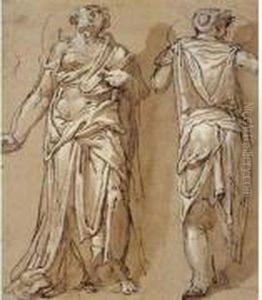 Deux Personnages Drapes, L'un De Dos, L'autre De Face