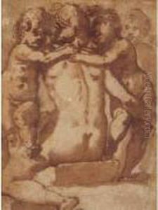 Femme Nue, Vue De Dos, Enlacee Par Des Putti by Taddeo Zuccaro