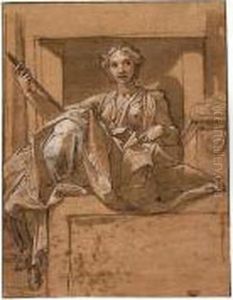 A Seated Female Figure Holding A Staff