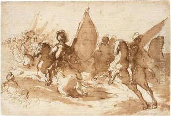 A Turkish Cavalry Crossing A River - view 1