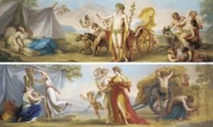 The Triumph Of Bacchus And
Ariadne, With Cherubs In Attendance, In A Coastal Landscape; And
Harvesters And Nymphs In An Extensive Landscape by Antonio Zucchi
