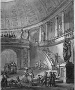 Personnages Dans Une 
Architecture Antique Pierre Noire, Plume Et Encre Brune Et Noire, Lavis 
De Gris Et De Bistre Sur Papier Prepare Beige