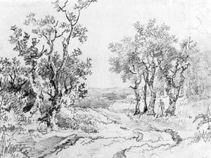 A country track in a wooded landscape by Thomas Gainsborough