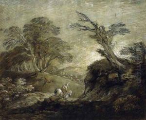 A horseman on a track in a wooded landscape by Thomas Gainsborough
